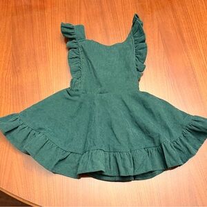 2-3T green corduroy toddler pinafore dress with ruffled straps